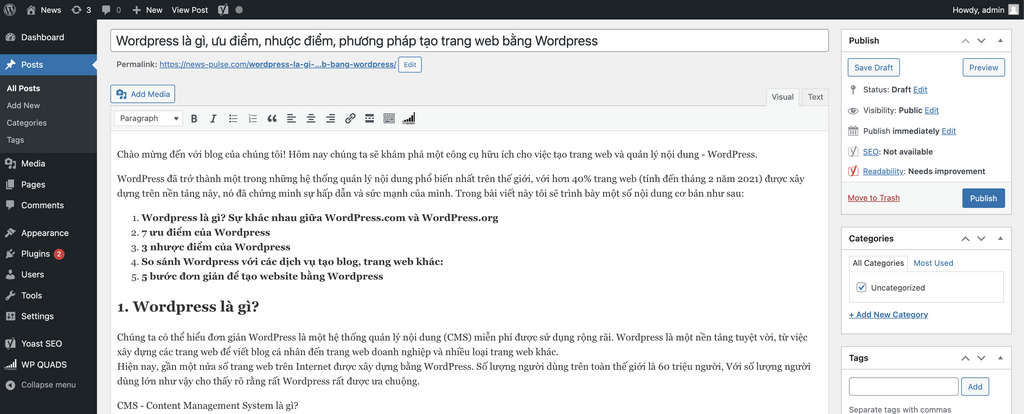 Màn hình chế độ Visual Editor